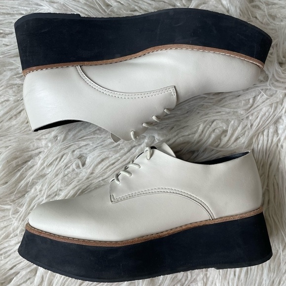 Anthropologie All Black Caroline Off White Lace Up Leather Platform Oxfords 39 - Picture 3 of 11